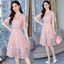 Dress4569 เดรสยาวลูกไม้แขนสามส่วนระบายผูกโบว์ คอและช่วงเอวแต่งลูกไม้ฉลุ ซิปหลัง มีซับในอย่างดี ทรงคอวีใส่แล้วดูผอมเพรียว งานดีทรงดีสวยหวานละมุน ใส่ทำงาน/ใส่ออกงานได้ มี 2 สี ฟ้า, ชมพู