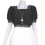 Blouse3960 เสื้อครอปสไตล์ลิซ่าสีดำคอเหลี่ยมแขนตุ๊กตา จัมพ์เอวและปลายแขนด้วยยางยืดอย่างดี ผ้าไหมอิตาลีเนื้อดีนุ่มใส่สบายไม่ยับง่าย งานน่ารักแมทช์กับอะไรก็เข้า
