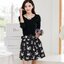 Dress4660 เดรสแขนยาวสีดำตัดต่อกระโปรงลายหงส์ ผ้าคอตตอนสแปนเด็กซ์ต่อผ้าซาตินซิลค์เนื้อดี (ไม่มีเข็มขัดนะคะ)