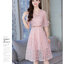 Dress4569 เดรสยาวลูกไม้แขนสามส่วนระบายผูกโบว์ คอและช่วงเอวแต่งลูกไม้ฉลุ ซิปหลัง มีซับในอย่างดี ทรงคอวีใส่แล้วดูผอมเพรียว งานดีทรงดีสวยหวานละมุน ใส่ทำงาน/ใส่ออกงานได้ มี 2 สี ฟ้า, ชมพู