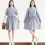 Dress4534 เดรสแขนยาวคอจีนลายริ้วเล็กสีฟ้าขาว กระดุมหน้าครึ่งตัว มีกระเป๋าอกงานปักรูปดอกไม้ มีเชือกรูดผูกเอวปรับได้ตามสัดส่วน แขนยาวกระดุมข้อมือ ผ้าคอตตอนลินินเนื้อดีเรียบสวยไม่ยับง่าย ดีไซน์น่ารักสไตล์สาวญี่ปุ่น งานตัดเย็บอย่างดี ใส่เที่ย