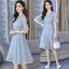 Dress4569 เดรสยาวลูกไม้แขนสามส่วนระบายผูกโบว์ คอและช่วงเอวแต่งลูกไม้ฉลุ ซิปหลัง มีซับในอย่างดี ทรงคอวีใส่แล้วดูผอมเพรียว งานดีทรงดีสวยหวานละมุน ใส่ทำงาน/ใส่ออกงานได้ มี 2 สี ฟ้า, ชมพู