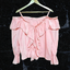 Blouse3975 เสื้อเปิดไหล่แขนยาวสีชมพู แต่งระบายฟรุ้งฟริ้งรอบบ่าและด้านหน้า ผ้าสปันเนื้อดีมีน้ำหนักใส่สบาย งานดีผ้านุ่มน่าใส่ แมทช์กับขาสั้นหรือขายาวก็น่ารักไม่แพ้กัน